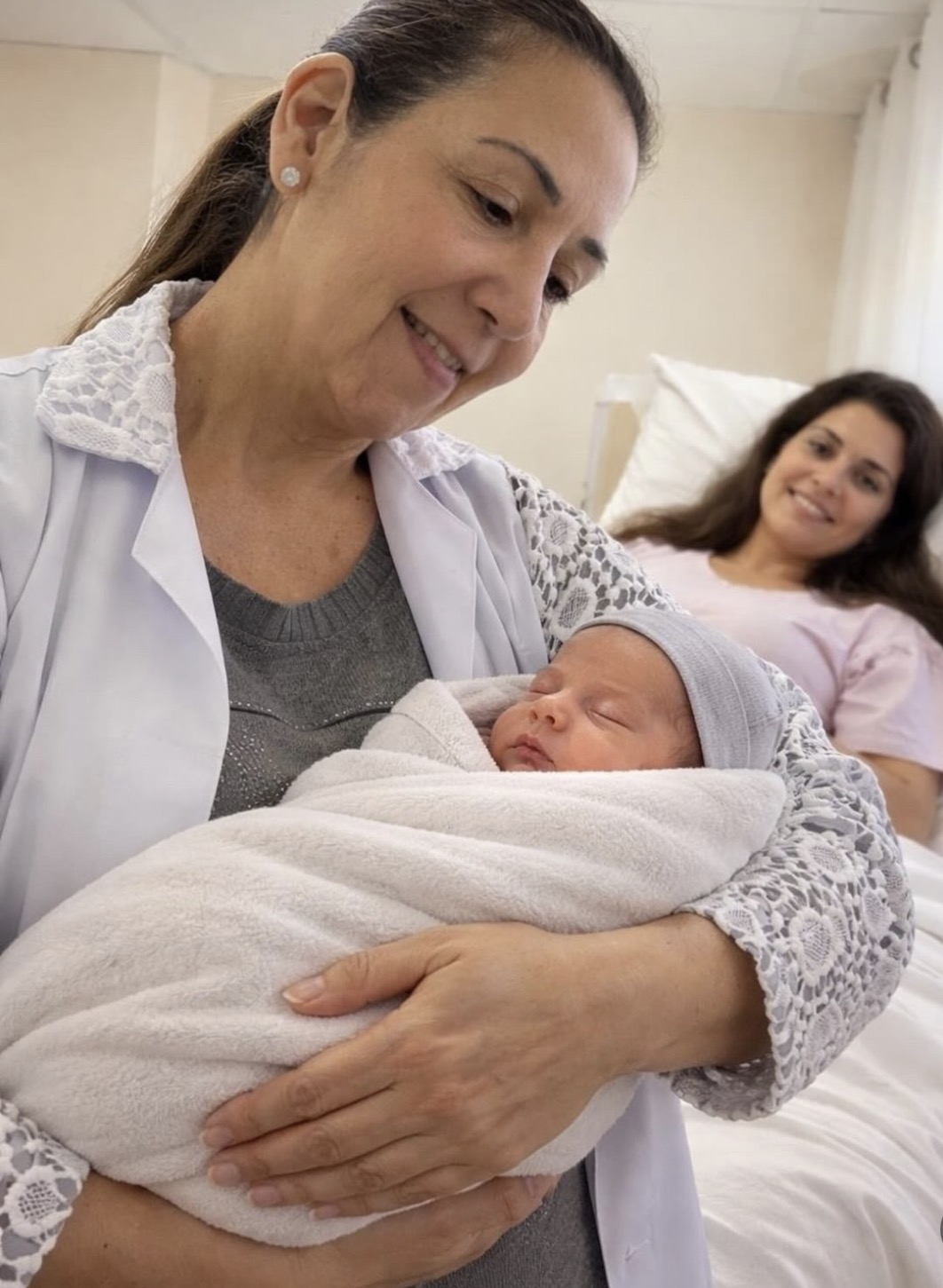 Mônica holding newborn